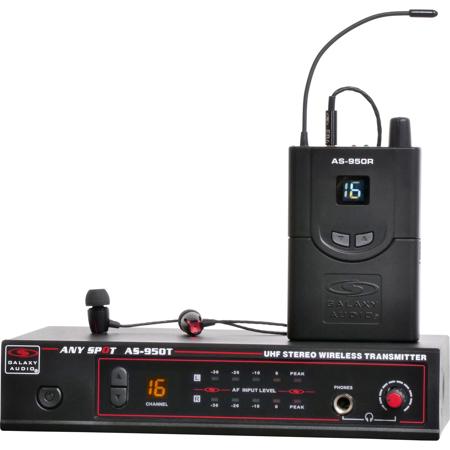 Galaxy Audio Any Spot AS-950 Wireless Personal Monitor System, Includes AS-950T Transmitter, AS-950R Bodypack Receiver and EB4 Ear Buds, Frequency N: 518 to 542MHz