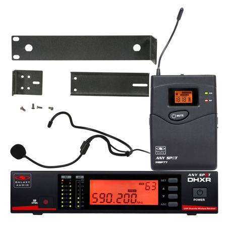 Galaxy Audio DHX Wireless Headset Microphone System, Includes DHXR Receiver and MBP77 Bodypack Transmitter, 584-607 MHz