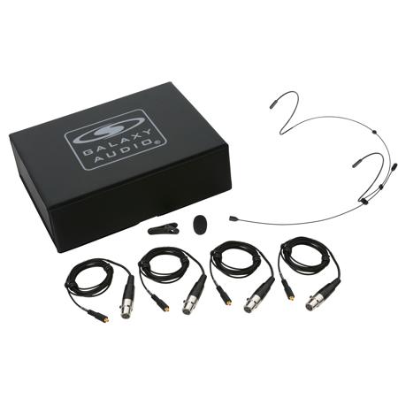 Galaxy Audio HSM4 Dual Ear Omni-Directional Headset Mic with 4x Shure Cables, Black