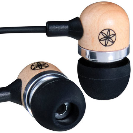 Gaiam Wood Ear Buds with Microphone, Black
