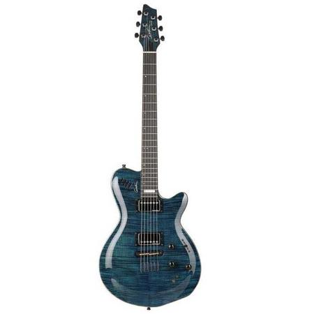 Godin LGX-SA(S) 6-String Electric Guitar, Ebony, Trans Blue Flame AA