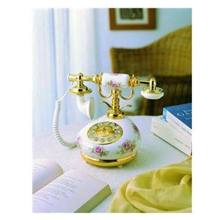 Golden Eagle Electronics 9006 Porcelain Phone, 7" Tall, Single Flower Rose