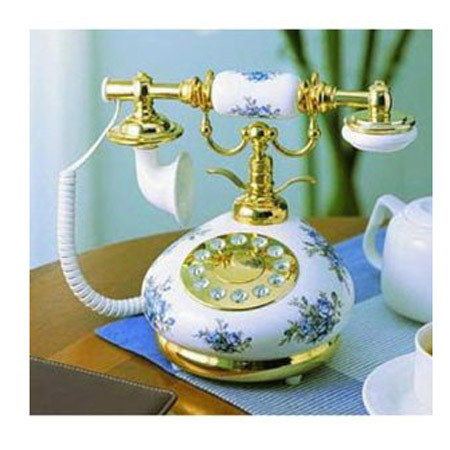Golden Eagle Electronics 9008 Porcelain Phone, 7" Tall, White/Blue