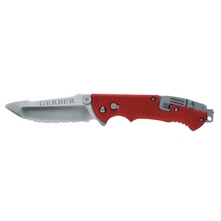 Gerber Hinderer Serrated Edge Drop Point Rescue Folding Knife with Satin Finish