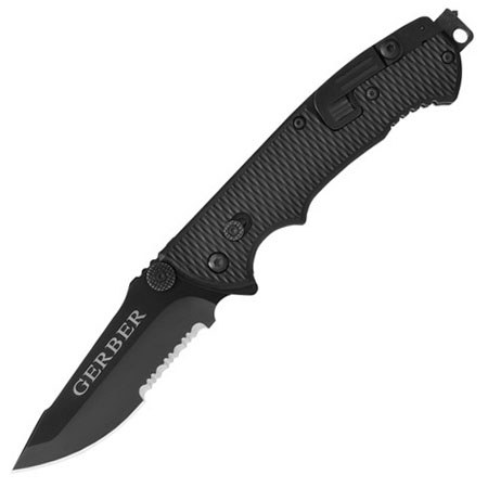 Gerber Hinderer CLS Serrated Edge Drop Point Folding Knife, Stealth Black Finish