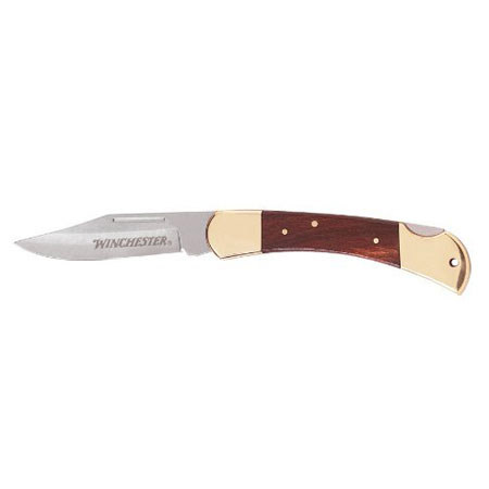Winchester 3.5" Brass & Wood Folder Knife with Fine Edge Satin Finish Blade