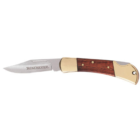 Winchester 2.5" Brass & Wood Folder Knife with Plain Edge Satin Finish Blade