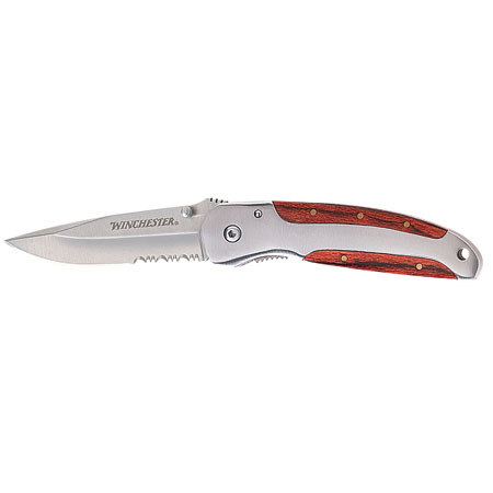 Winchester 3" Clip Serrated Blade Folding Knife with Satin Finish