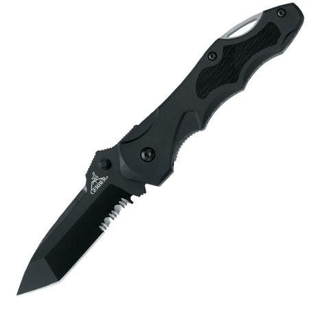 Gerber Kiowa Tanto Style Serrated Edge Black Blade Folding Knife