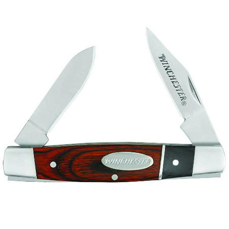 Winchester 2-Blade Pakka Wood Folding Knife with Plain Edge Satin Finish Blade