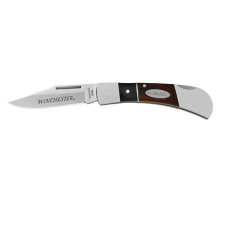 Winchester Pakka Wood Double Bolster Lockback Fine Edge Satin Finish Blade Knife