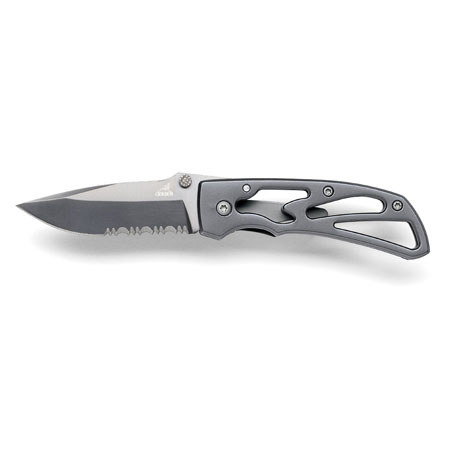 Gerber Powerframe Serrated Edge Titanium Finish Drop Point Folding Knife