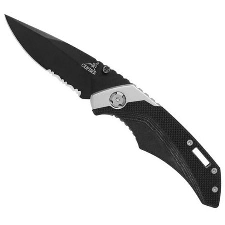 Gerber Contrast Folding Knife, 3.0" Drop Point Serrated Edge Black Blade