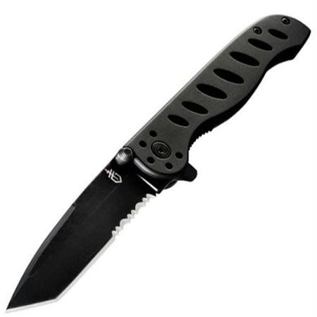 Gerber Evo Large Tanto Style Serrated Edge Folding Knife with Black Finish