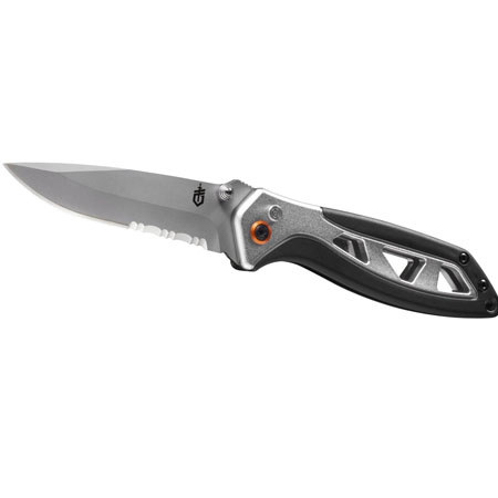 Gerber Outrigger Folding Knife with Serrated Edge Drop Point Satin Finish Blade