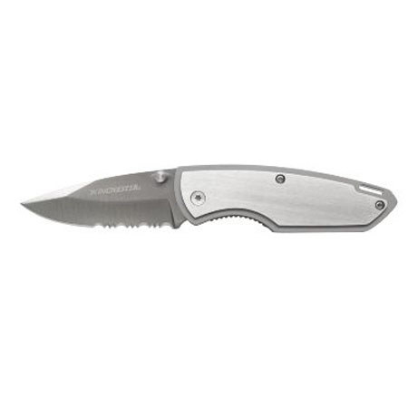 Winchester Medium 2.6" Steel Clip Folder Knife, Serrated Edge Satin Finish Blade