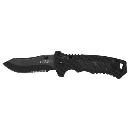 Gerber DMF Manual Folding Knife with Partially Serrated Clip Point Black Blade