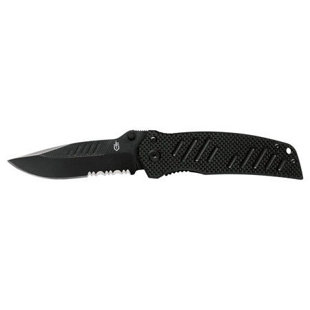 Gerber Swagger Folding Knife with 3.25" Serrated Edge Drop Point Black Blade