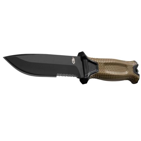 Gerber StrongArm Fixed Partially Serrated Edge Black Blade Knife, Coyote Brown
