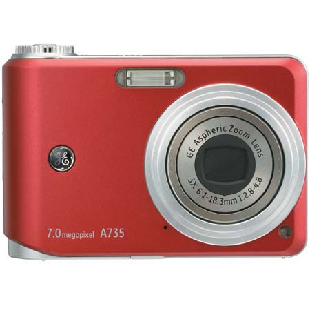 General Electric A735 Digital Camera, 7.0 Megapixel, 3x Optical Zoom, 4.5x Digital Zoom, 2.5" LCD Display, Red