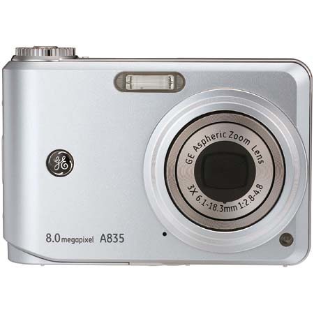 General Electric A835 Digital Camera, 8.0 Megapixel, 3x Optical Zoom, 4.5x Digital Zoom, 2.5" LCD Display, Silver