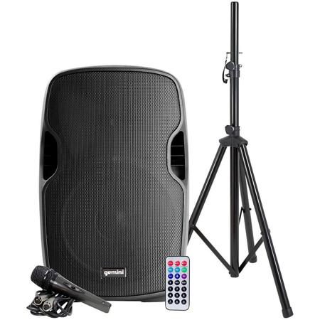 Gemini 12" 1500W 2-Way Active Powered PA Speaker with Stand & Microphone