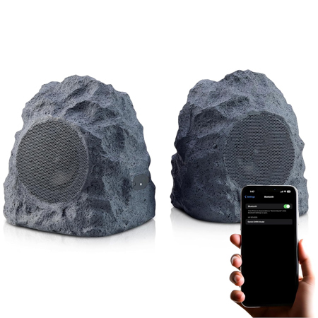 Gemini GHRK-400-PR 4" 40W Rechargeable Bluetooth Outdoor Rock Speaker with TWS Linking, Pair