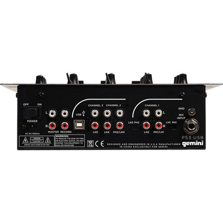 Gemini PS3-USB Professional 10" 3-Channel Stereo DJ Mixer with USB