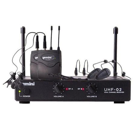 Gemini UHF-02HL Dual Ch Wireless UHF Headset/Lav Mic System, S12: 517.6-521.5MHz