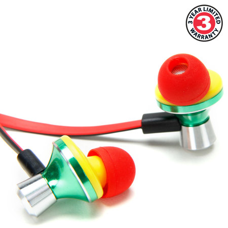 GoGroove AudiOHM iDX Angled In Ear Headphones with Built-In Mic, Rasta