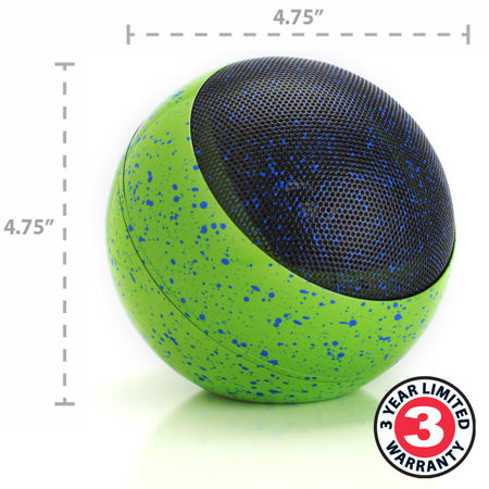 GoGroove BlueSYNC OR3 Bluetooth Wireless Speaker, Single, Green Paint Splatter