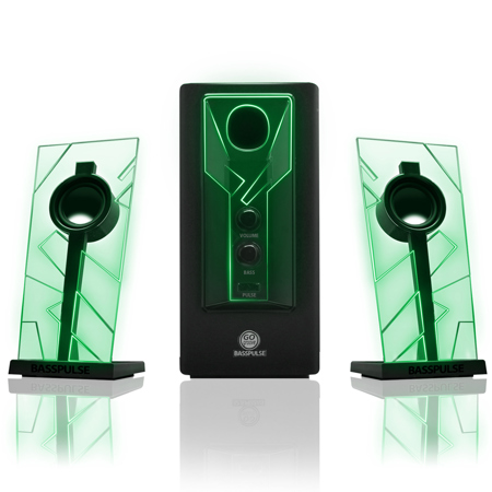 GoGroove BassPULSE 2.1 Computer Stereo Speaker System with Green LED Light