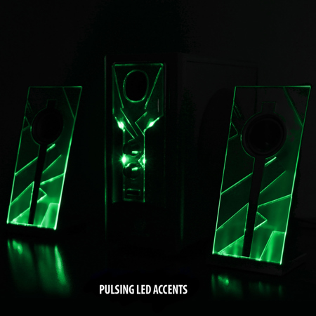 GoGroove BassPULSE 2.1 Computer Stereo Speaker System with Green LED Light