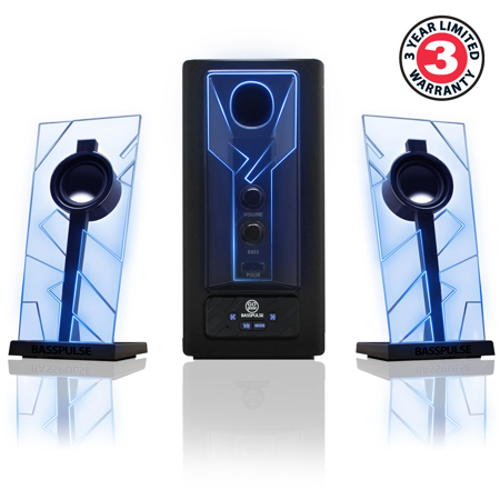 GoGroove BassPULSE Wireless Bluetooth Computer Speaker, Blue LEDs