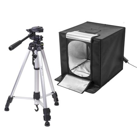 Glow LED Studio-Cube Portable Shooting Tent with Dimmer (27") + 58" 3 Section Tripod with 3-Way Head