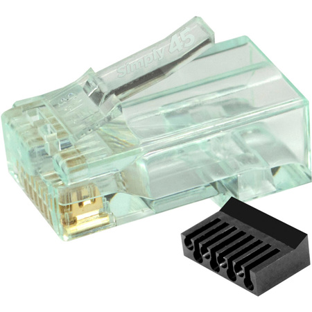 Go Simply Connect Unshielded Standard WE/SS RJ45 Modular Plugs with Bar45 for Cat6/6a UTP, Green Tint, 100-Pack, Jar