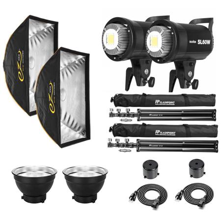 Godox SL60W Daylight LED Video 2-Light Kit With Glow EZ Lock Softboxes