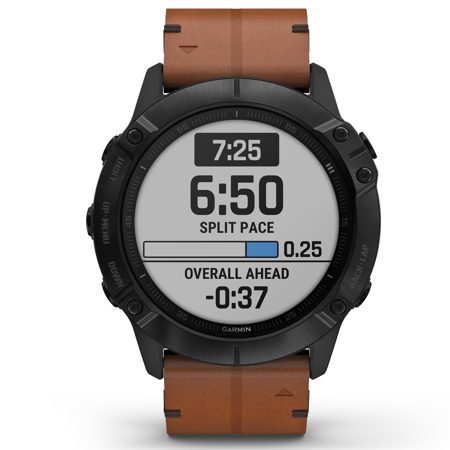 Garmin fenix 6X Pro Sapphire GPS Smartwatch, Black DLC with Brown Leather Band