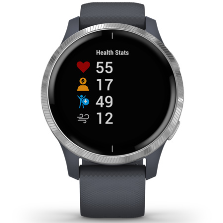 Garmin Venu GPS Smartwatch, Silver Stainless Steel Bezel with Silicone Band