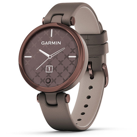Garmin Lily GPS Smartwatch, Dark Bronze Bezel, Paloma Case, Italian Leather Band