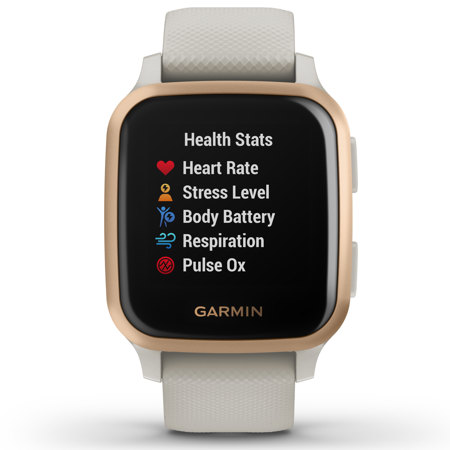 Garmin Venu Sq Music Edition GPS Smartwatch, Rose Gold Bezel, Light Sand Case