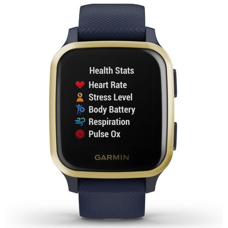 Garmin Venu Sq Music Edition GPS Smartwatch, Light Gold Bezel, Navy Case
