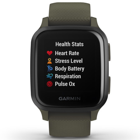 Garmin Venu Sq Music Edition GPS Smartwatch, Slate Bezel, Moss Case