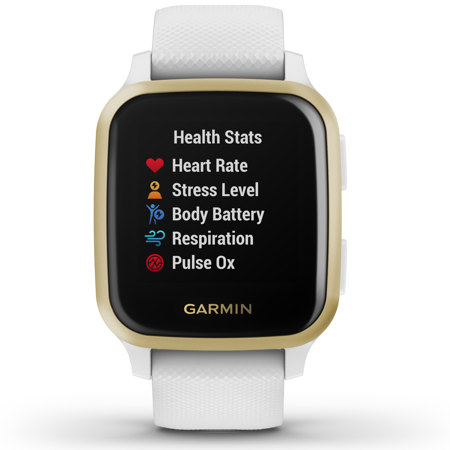 Garmin Venu Sq GPS Smartwatch, Light Gold Bezel, White Case