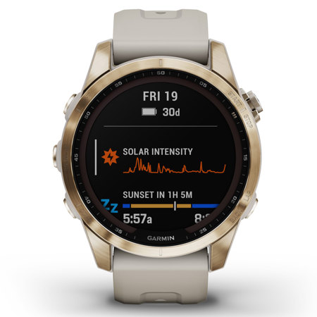 Garmin fenix 7S Sapphire Solar 42mm GPS Smartwatch, Cream Gold TT/Light Sand