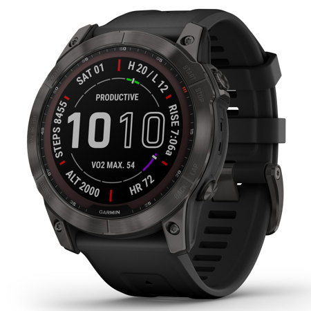 Garmin fenix 7X Sapphire Solar 51mm GPS Smartwatch, Carbon Gray DLC TT/Black