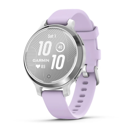 Garmin Lily 2 Active Sport GPS Smartwatch with Purple Jasmine Silicone Band for Women, Silver