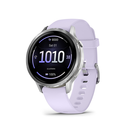 Garmin Venu 4 41mm AMOLED GPS Smartwatch, Silver with Periwinkle Silicone Band