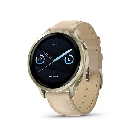 Garmin Venu 4 41mm AMOLED GPS Smartwatch, Lunar Gold with Bone Silicone Band and Light Sand Leather Band