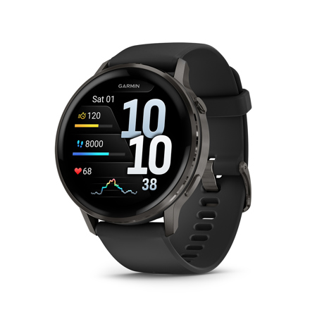 Garmin Venu 4 45mm AMOLED GPS Smartwatch, Slate with Black Silicone Band